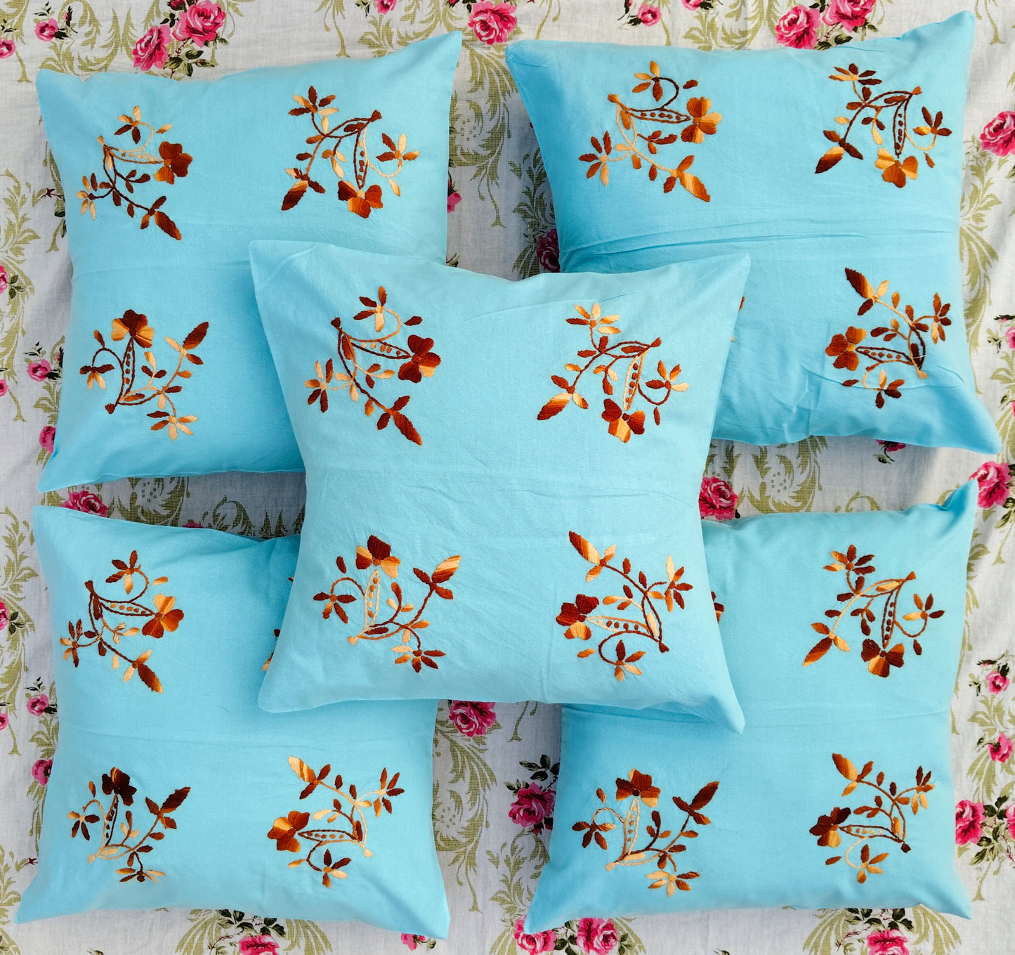 Hand Embroidered Cotton Cushion Covers (Set of 5)