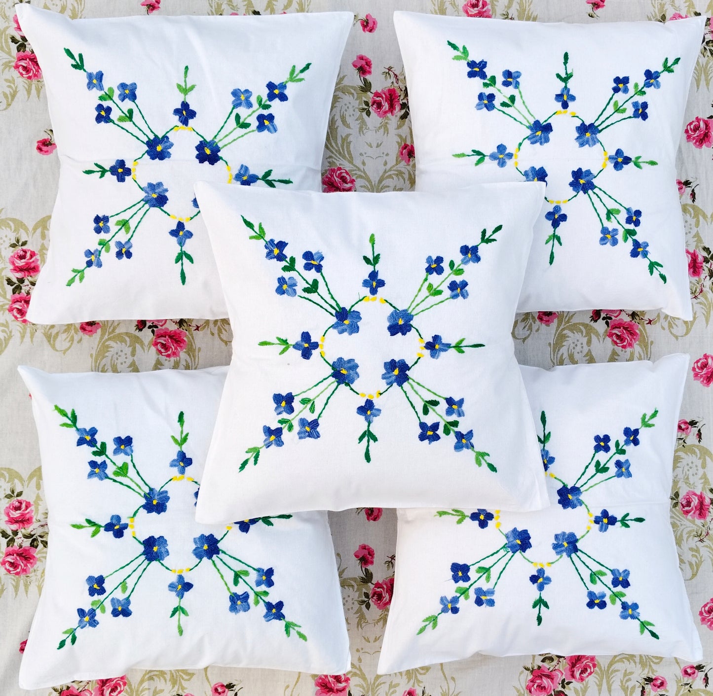Hand Embroidered Cotton Cushion Covers (Set of 5)