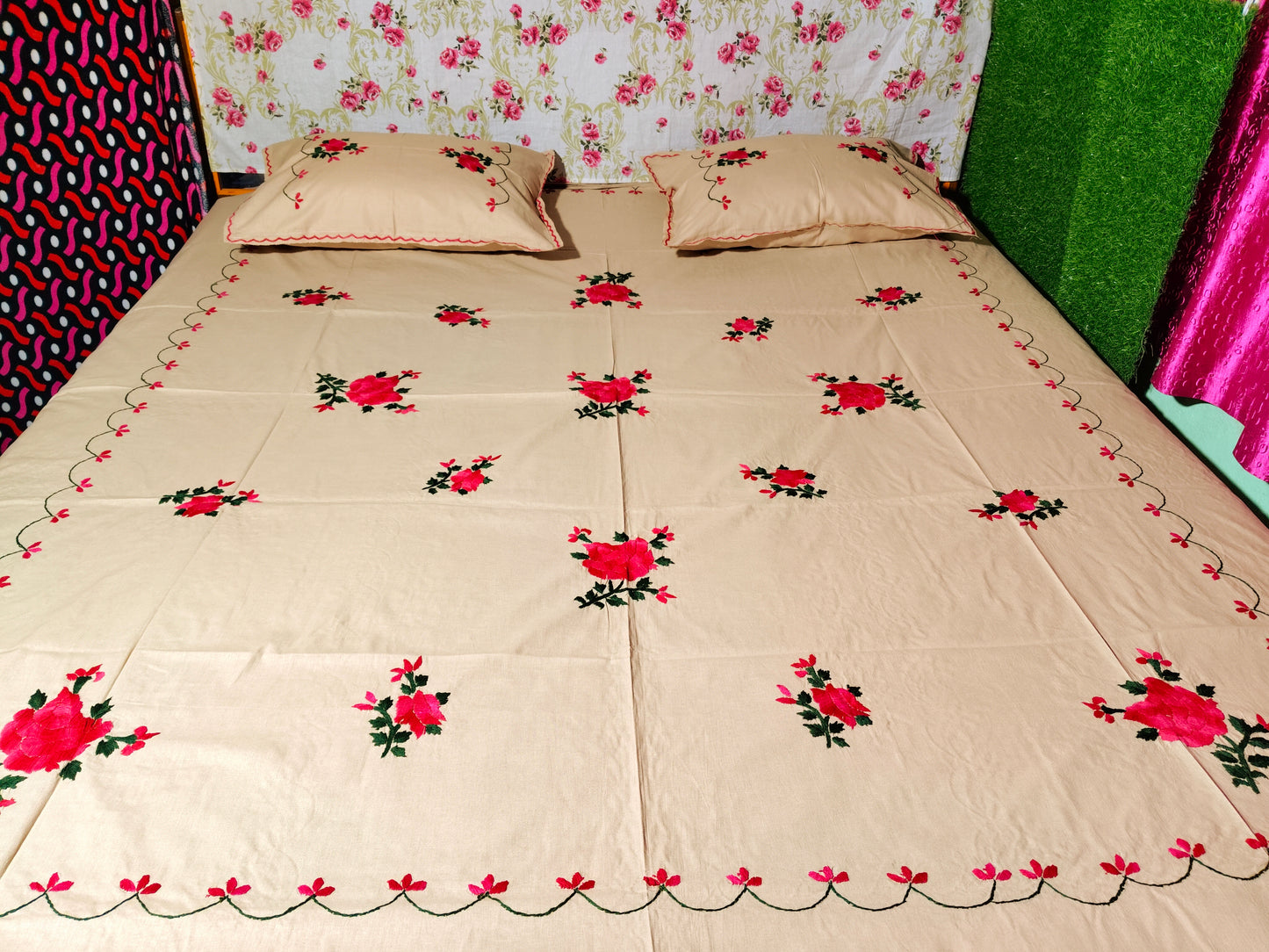 Chikonwala's Hand Embroidered Floral Design Bedsheet