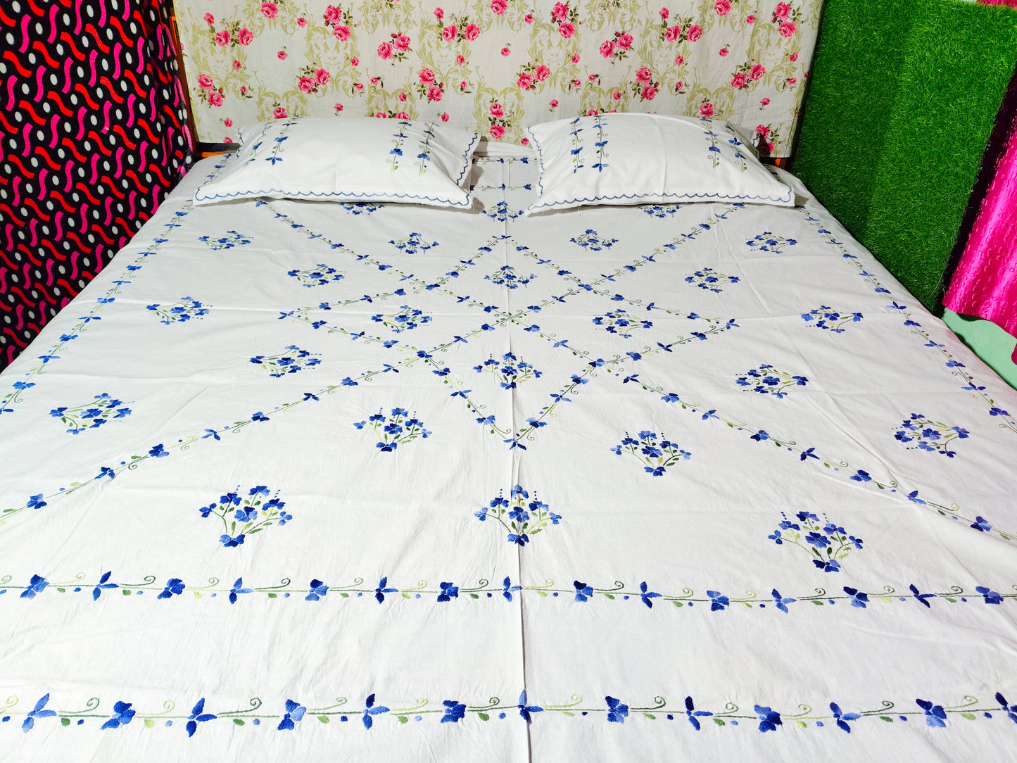 Chikonwala's Hand Embroidered Floral Design Bedsheet