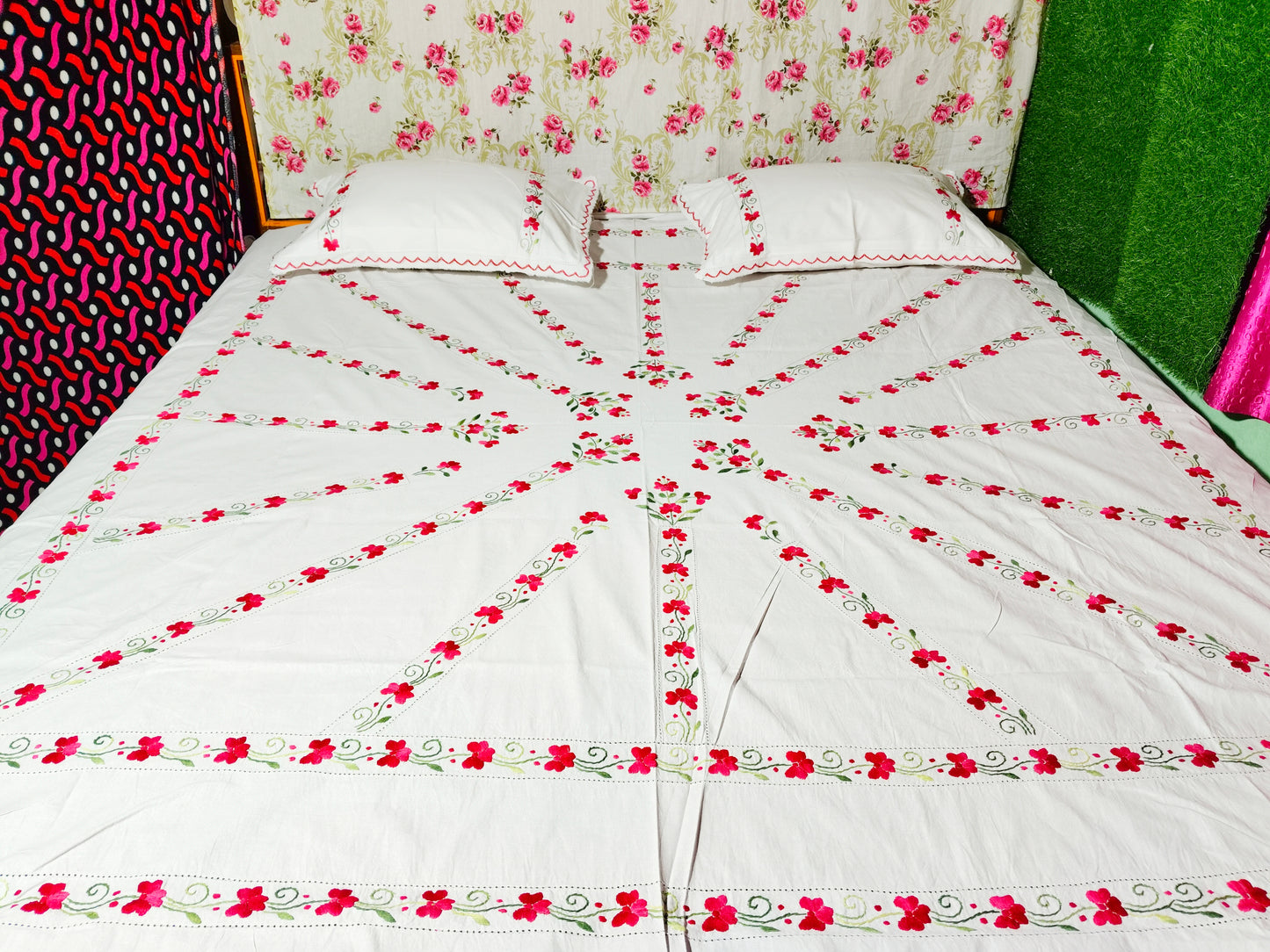 Chikonwala's Hand Embroidered Floral Design Bedsheet