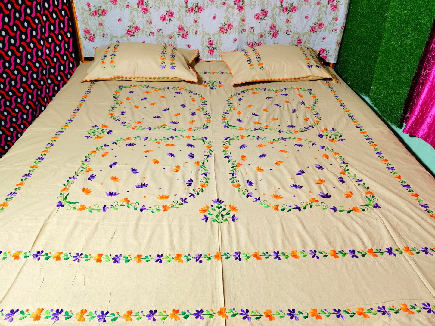 Chikonwala's Hand Embroidered Floral Design Bedsheet