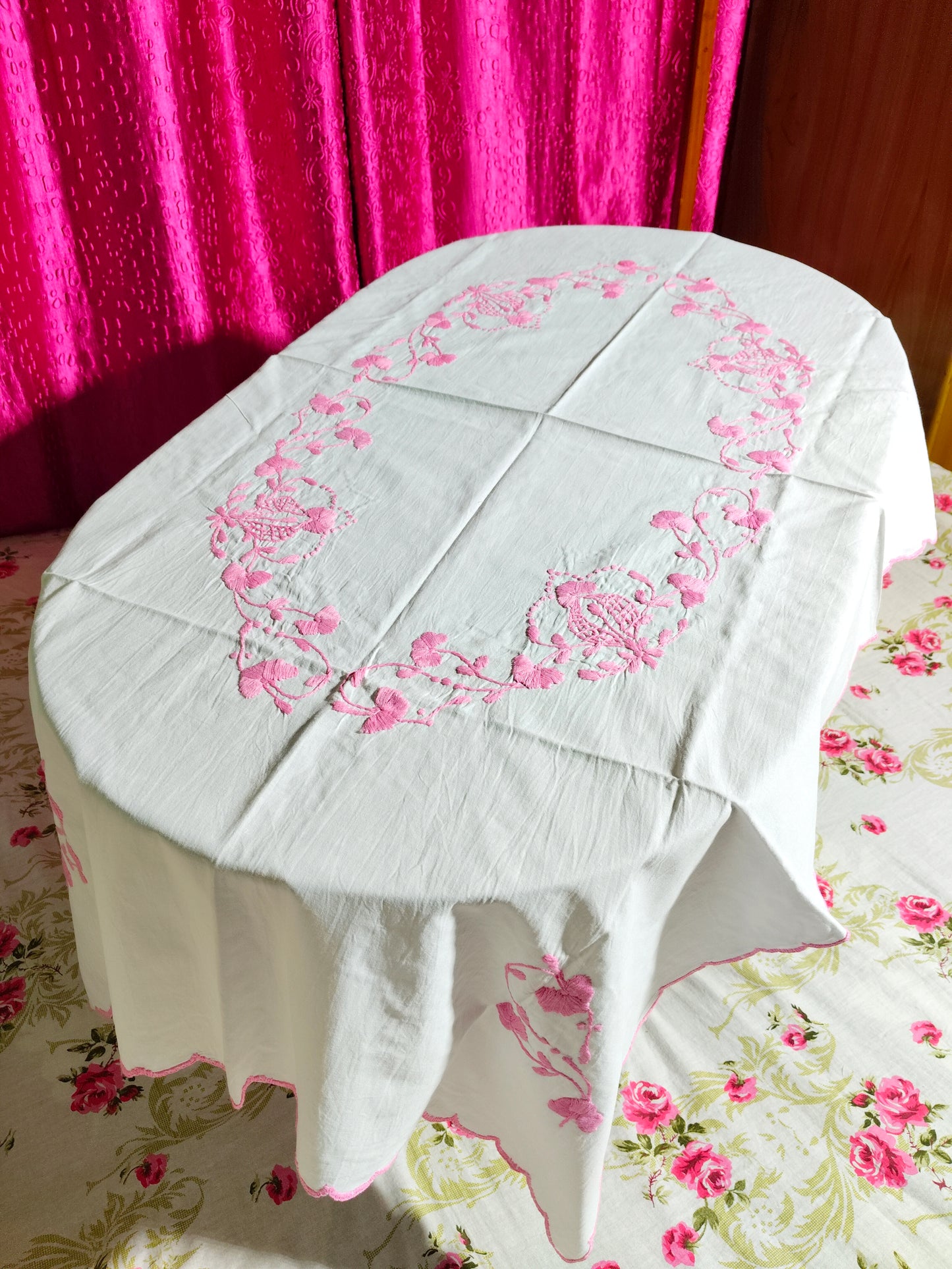 Hand Embroidered Floral Table Cover