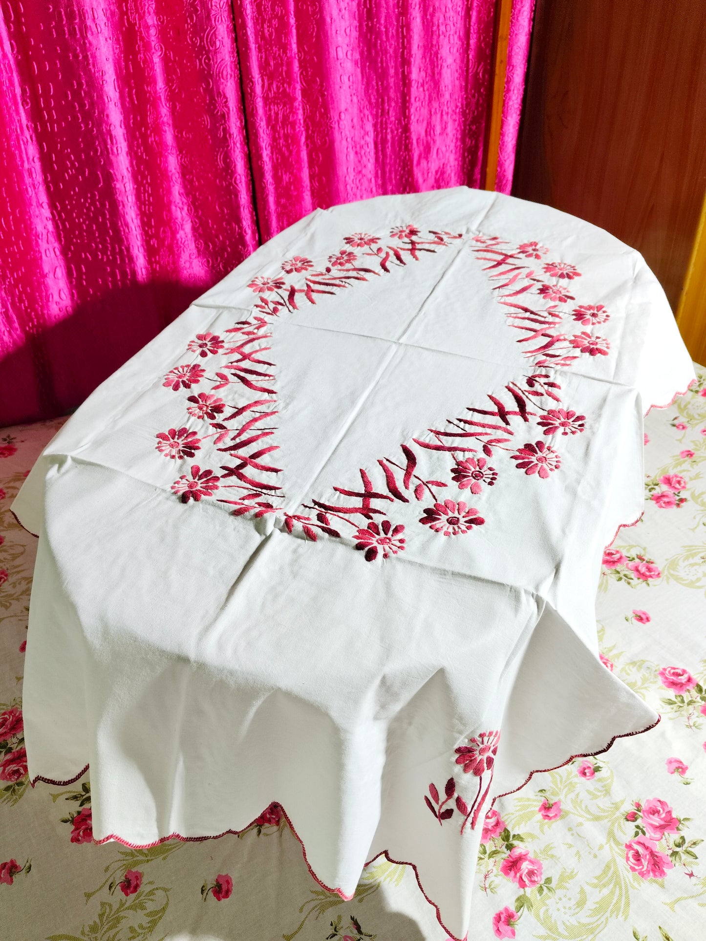 Hand Embroidered Four Seater Floral Table Cover