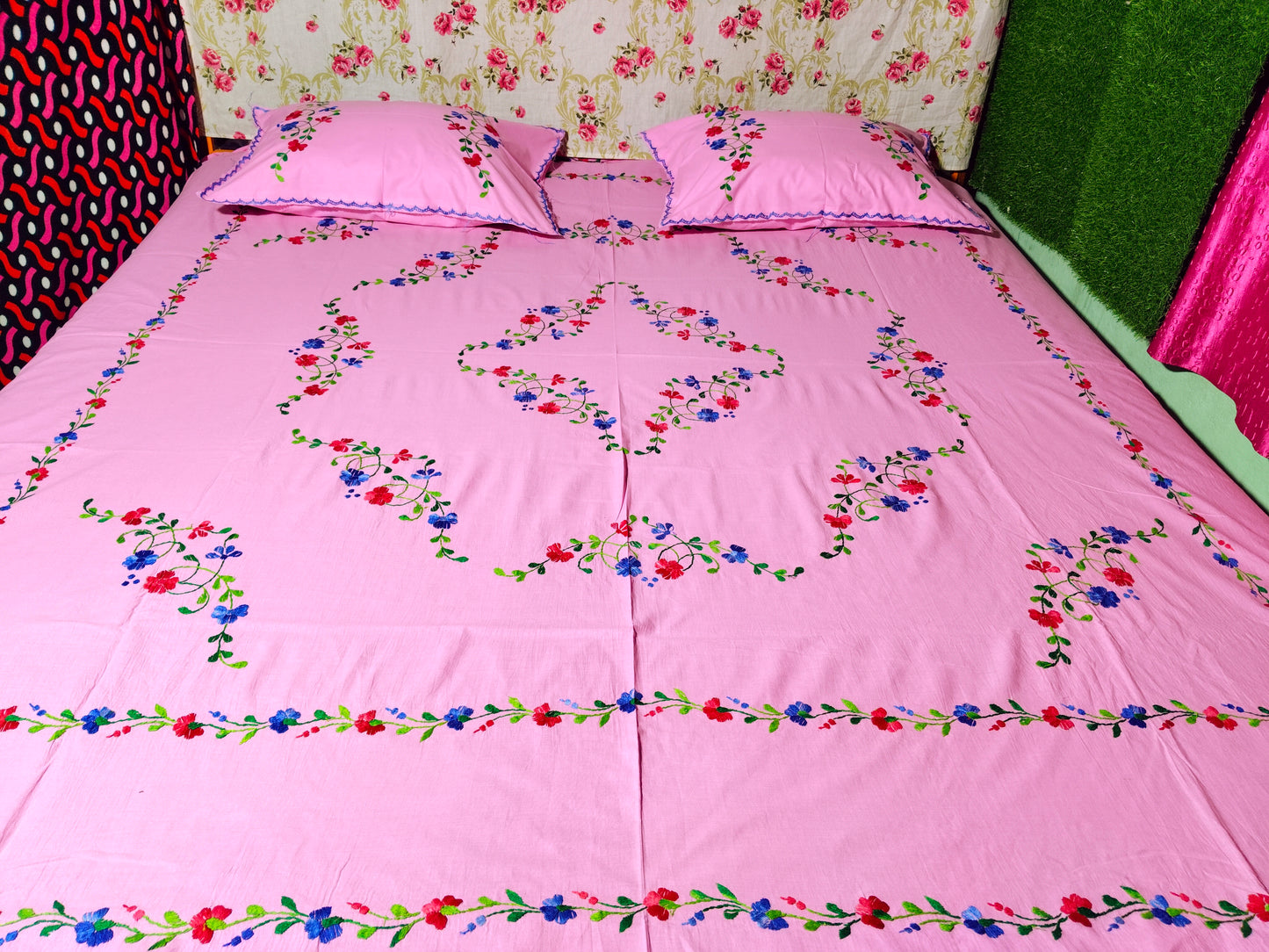 Chikonwala's Hand Embroidered Floral Design Bedsheet