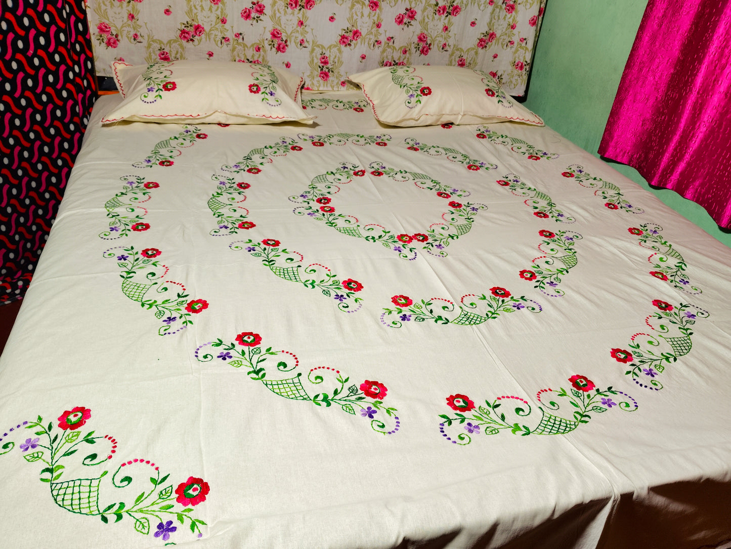 Chikonwala's Hand Embroidered Floral Design Bedsheet