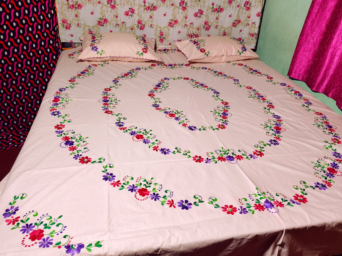 Chikonwala's Hand Embroidered Floral Design Bedsheet