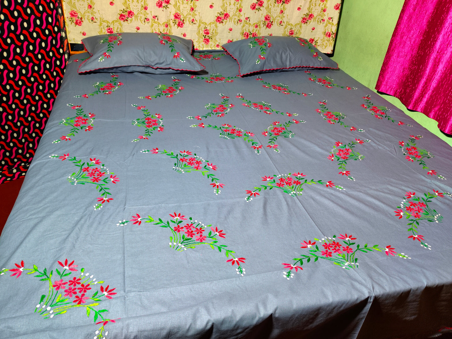 Chikonwala's Hand Embroidered Floral Design Bedsheet