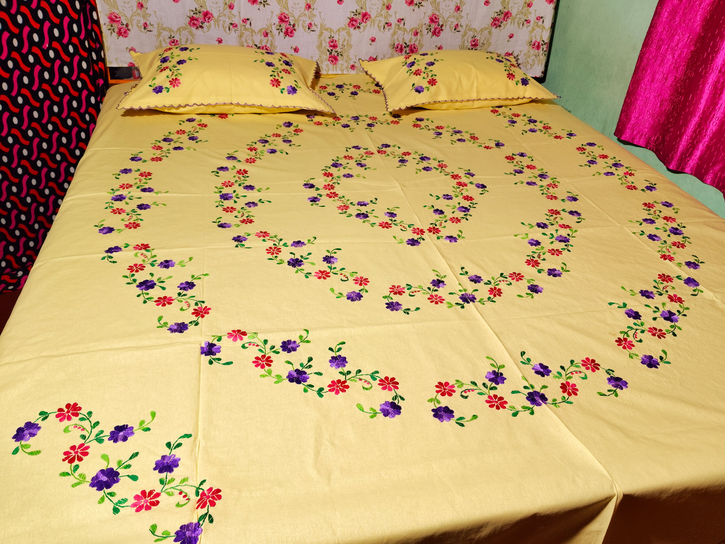 Chikonwala's Hand Embroidered Floral Design Bedsheet