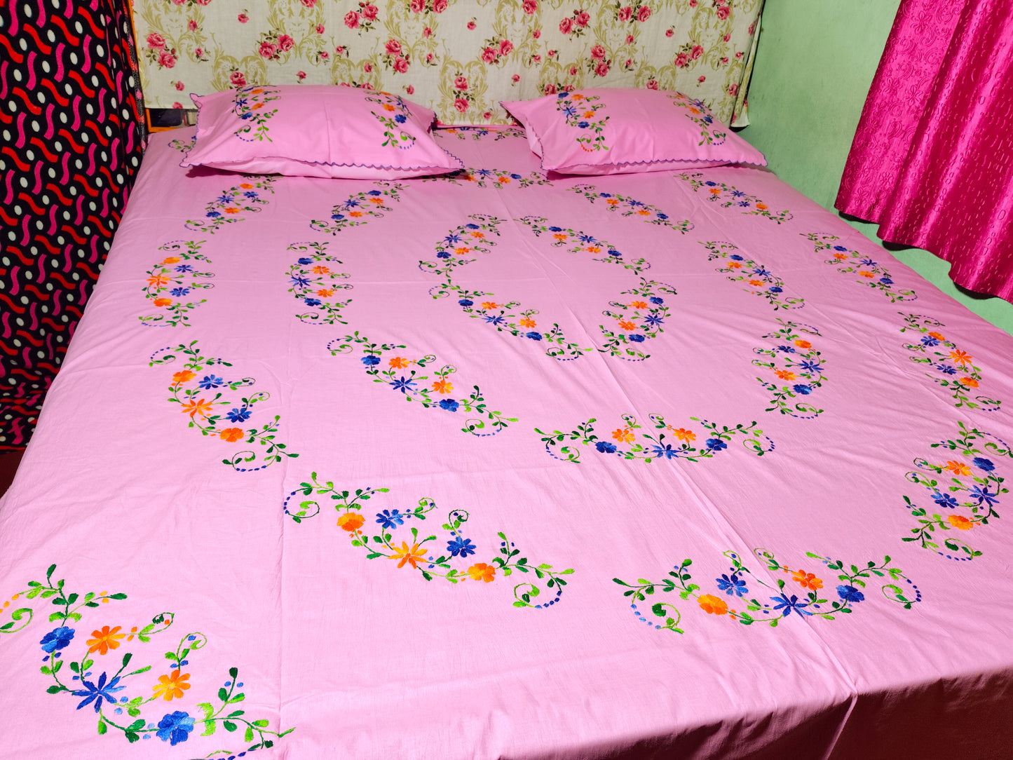 Chikonwala's Hand Embroidered Floral Design Bedsheet