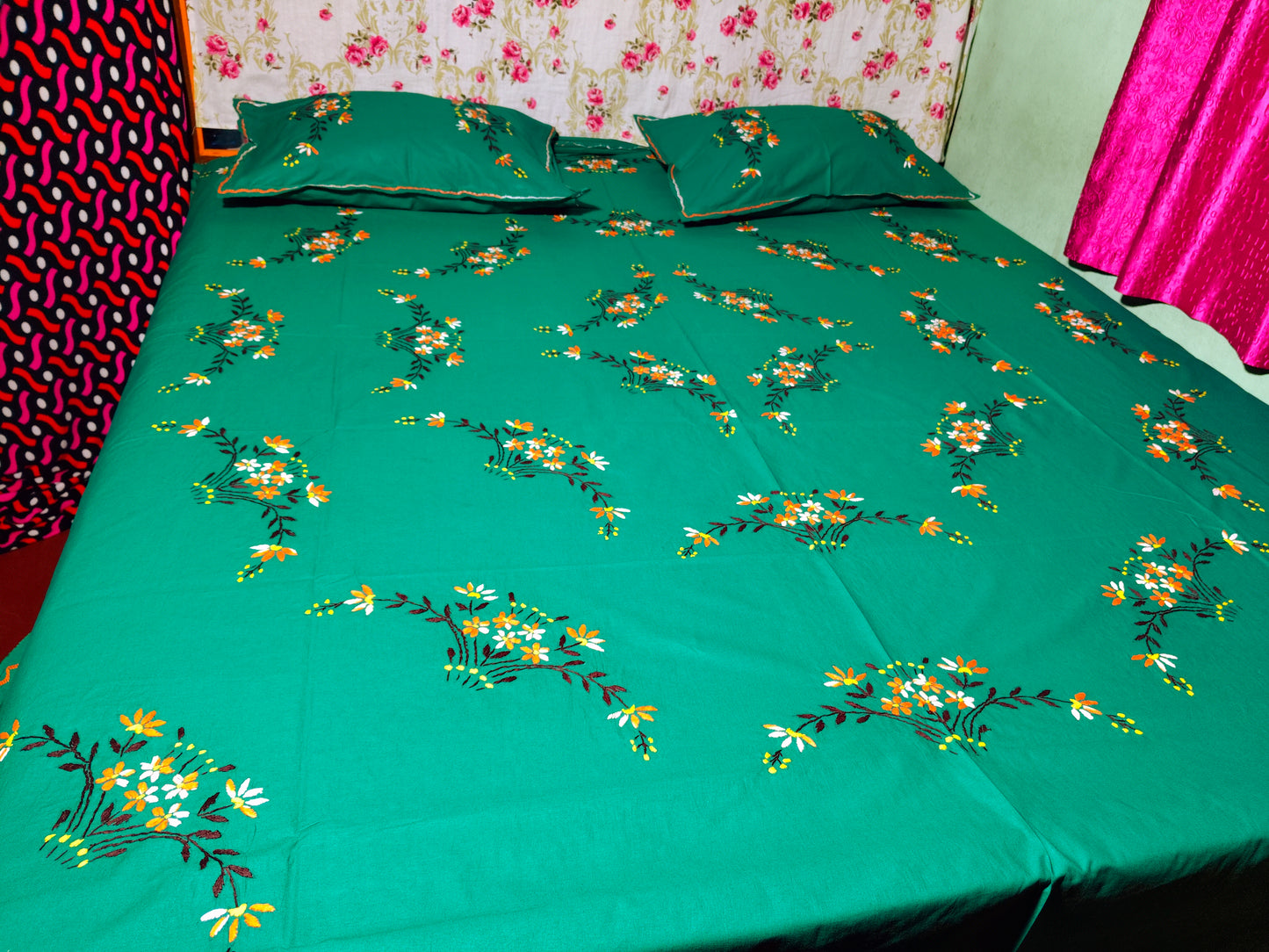 Chikonwala's Hand Embroidered Floral Design Bedsheet