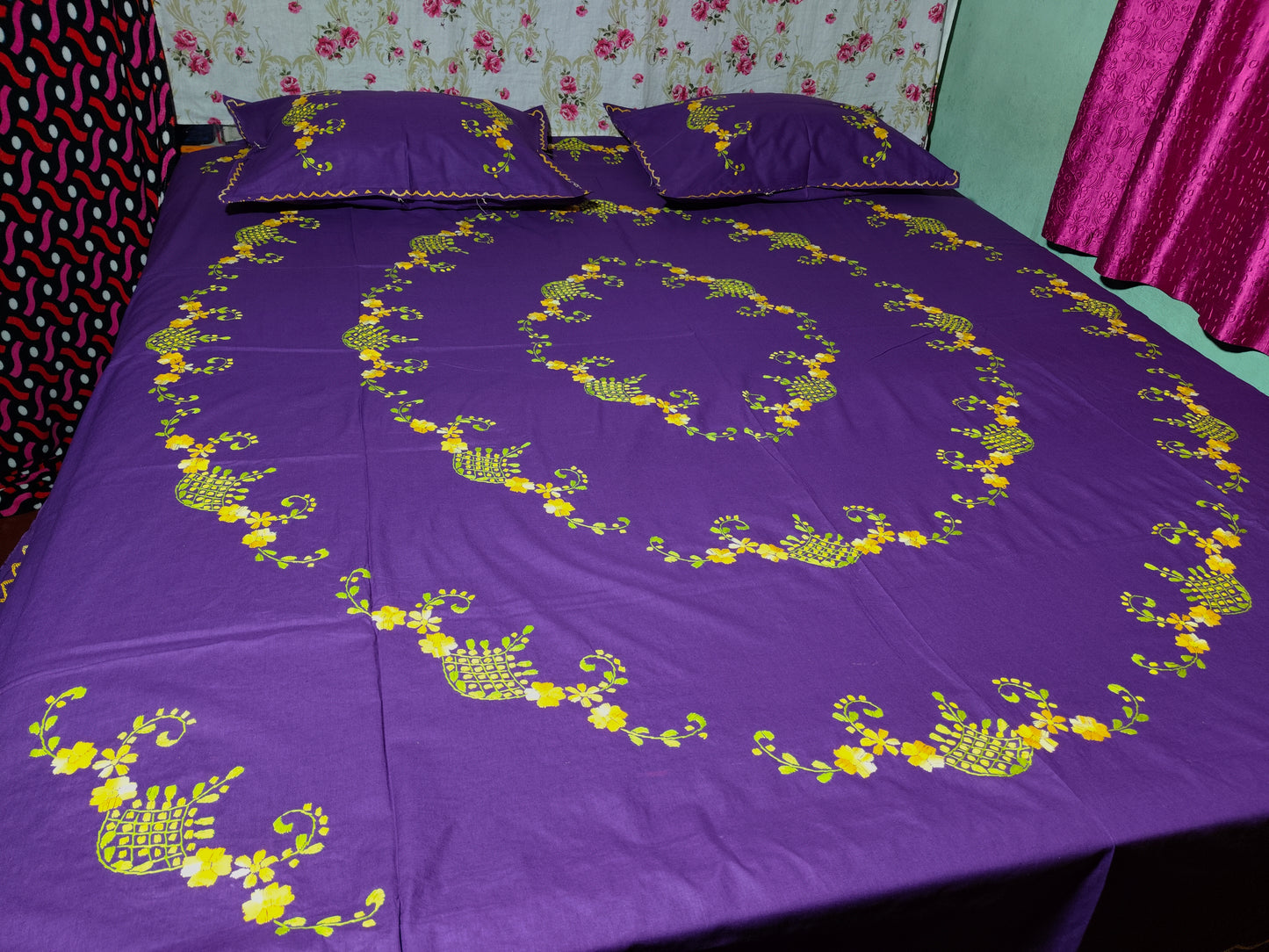 Chikonwala's Hand Embroidered Floral Design Bedsheet