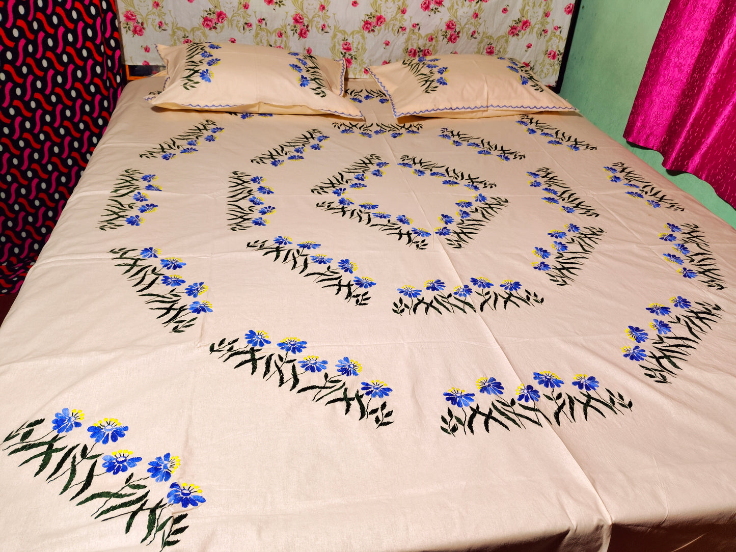Chikonwala's Hand Embroidered Floral Design Bedsheet