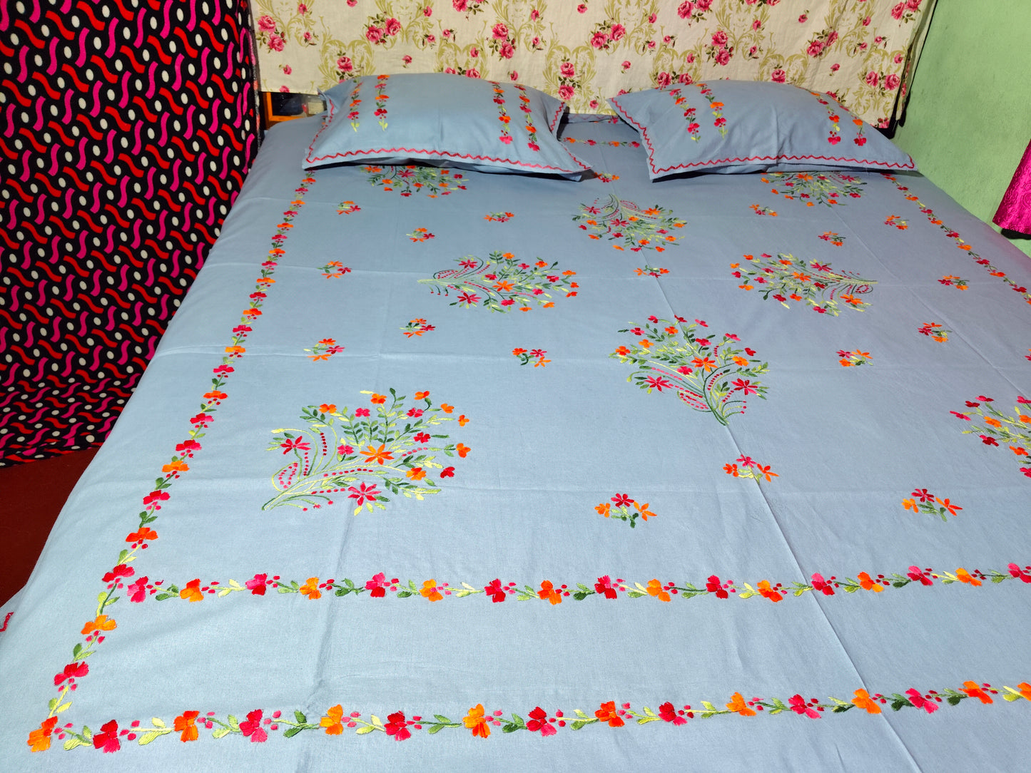 Chikonwala's Hand Embroidered Floral Design Bedsheet