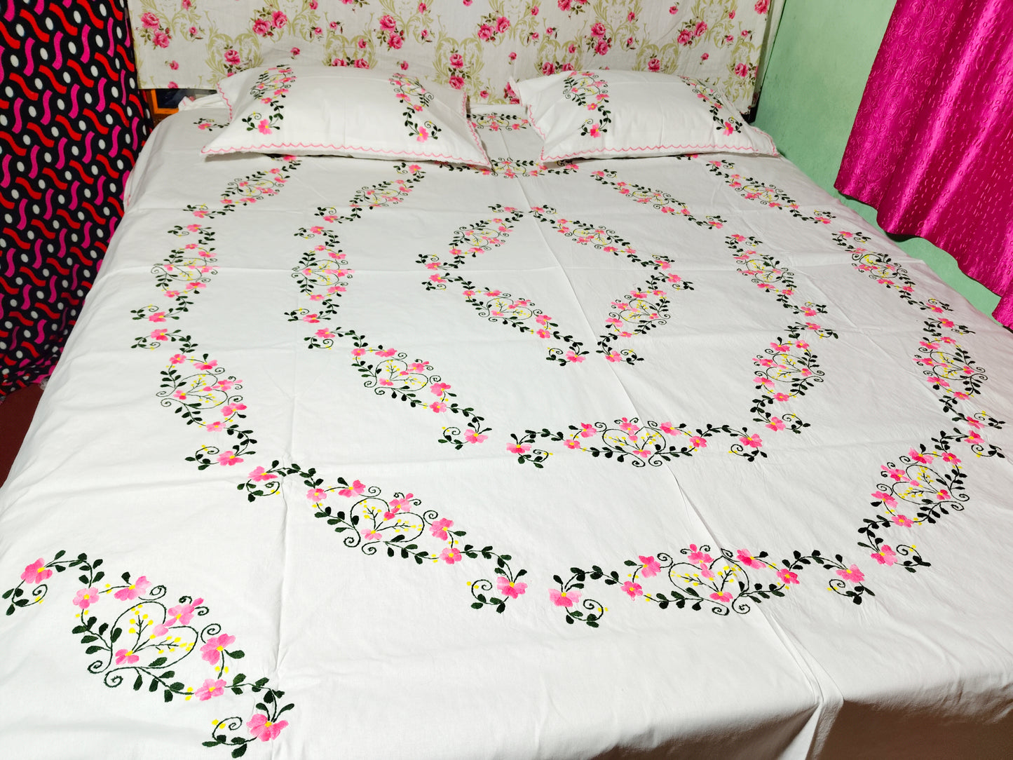 Chikonwala's Hand Embroidered Floral Design Bedsheet