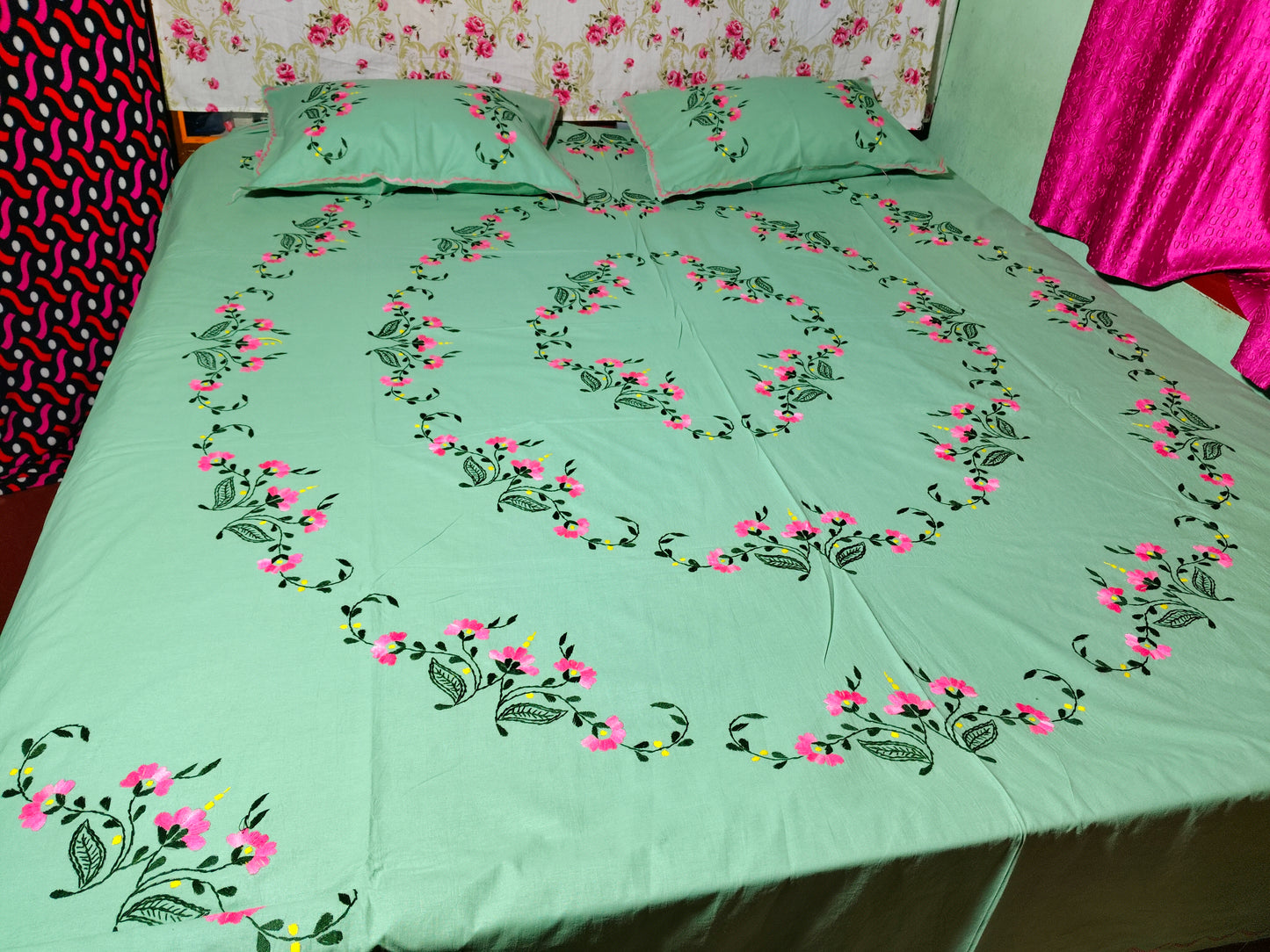 Chikonwala's Hand Embroidered Floral Design Bedsheet