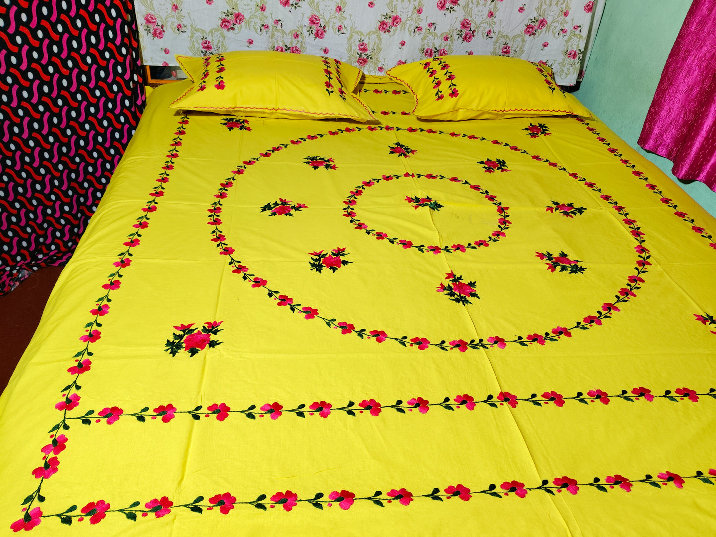 Chikonwala's Hand Embroidered Floral Design Bedsheet