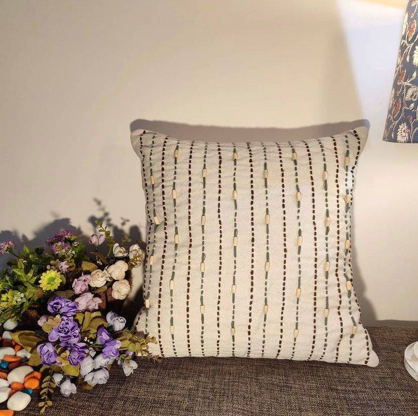 Chikonwala's Kantha and Bead work Cushion Covers(Set of 2 || 40x40 cm)