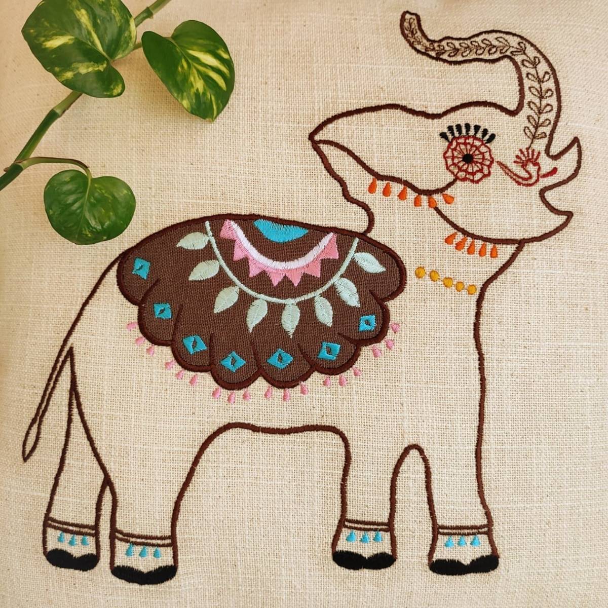 Chikonwala's Elephant Embroidered Cushion Covers(Set of 2 || 40x40 cm)