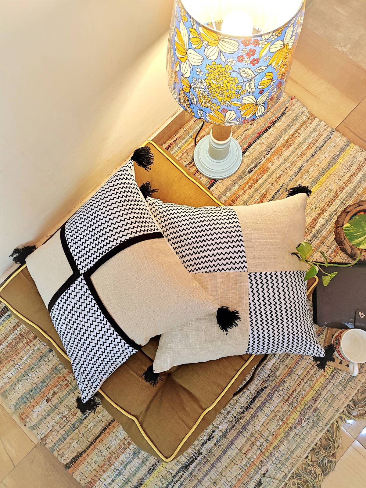 Chikonwala's Patch Work Cushion Covers with Tassel(Set of 2 || 40x40 cm)