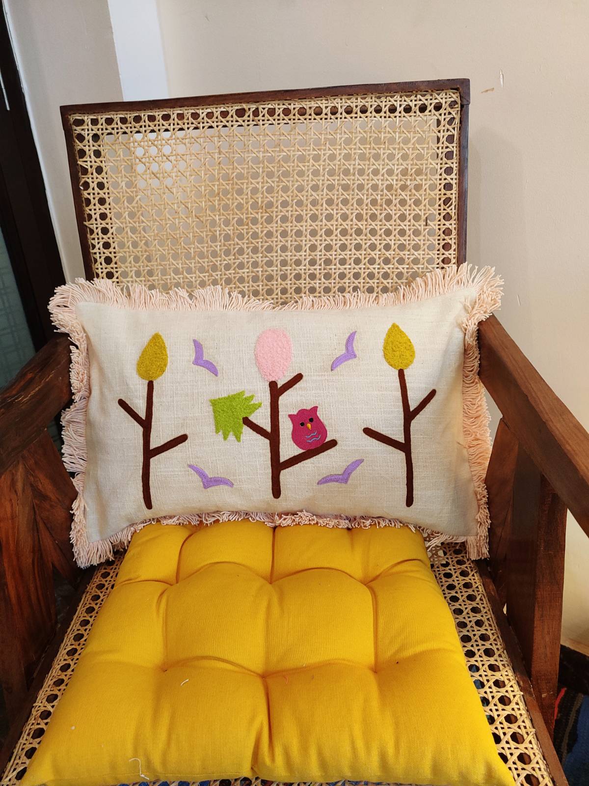 Chikonwala's "Owl on tree" Ari Embroidery Cushion Covers(Set of 2 || 30x50 cm)