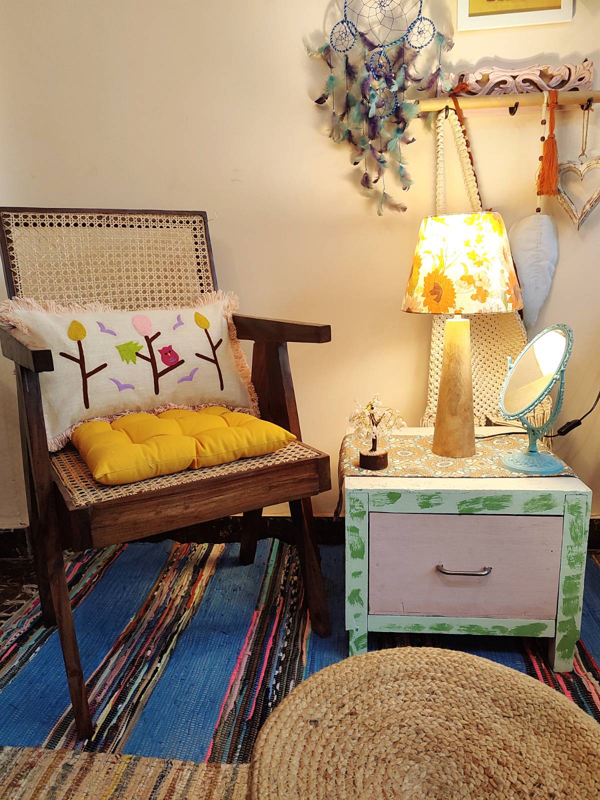 Chikonwala's "Owl on tree" Ari Embroidery Cushion Covers(Set of 2 || 30x50 cm)