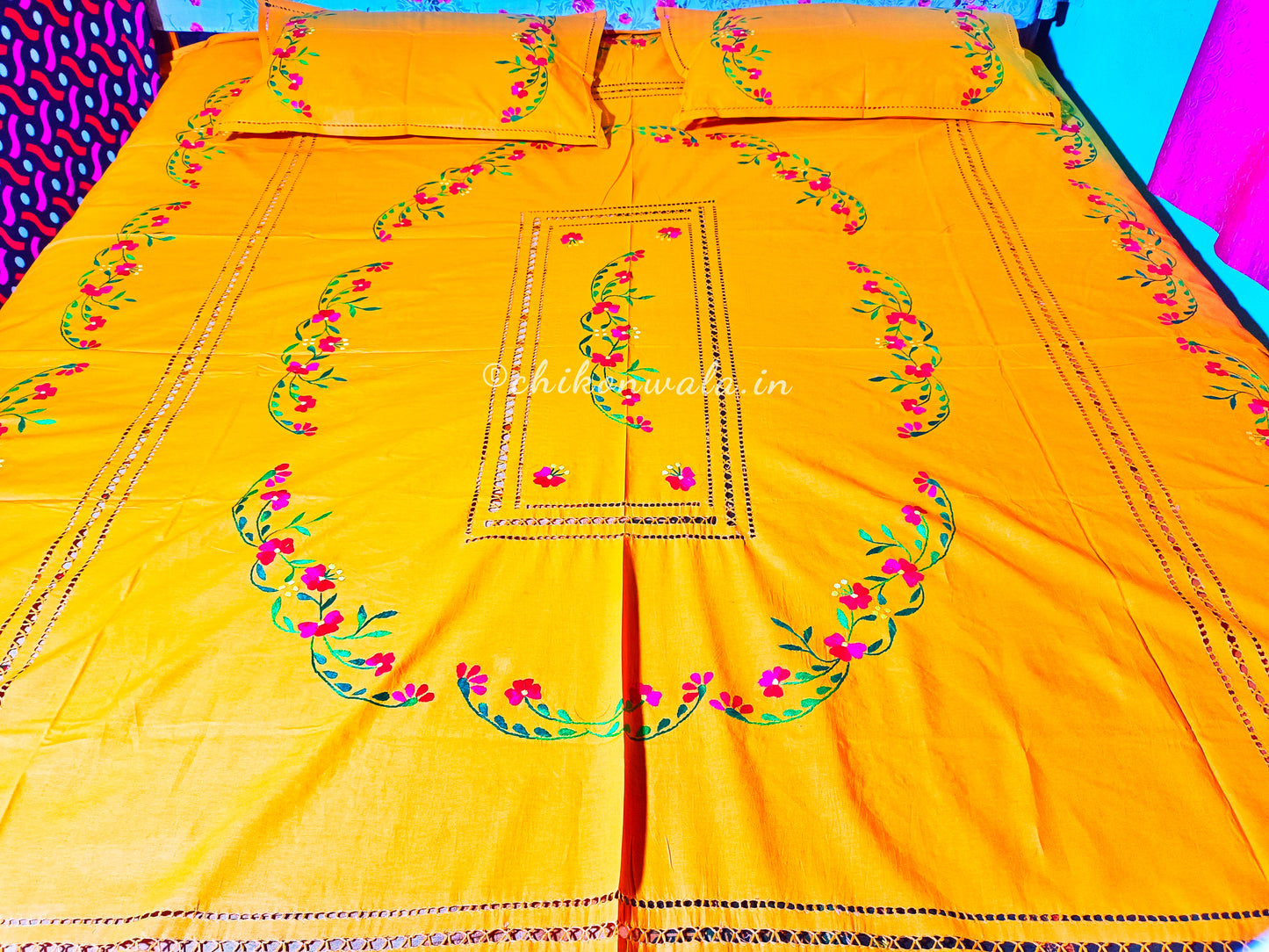 Chikonwala's Floral Embroidered Cotton Beading Bedsheet