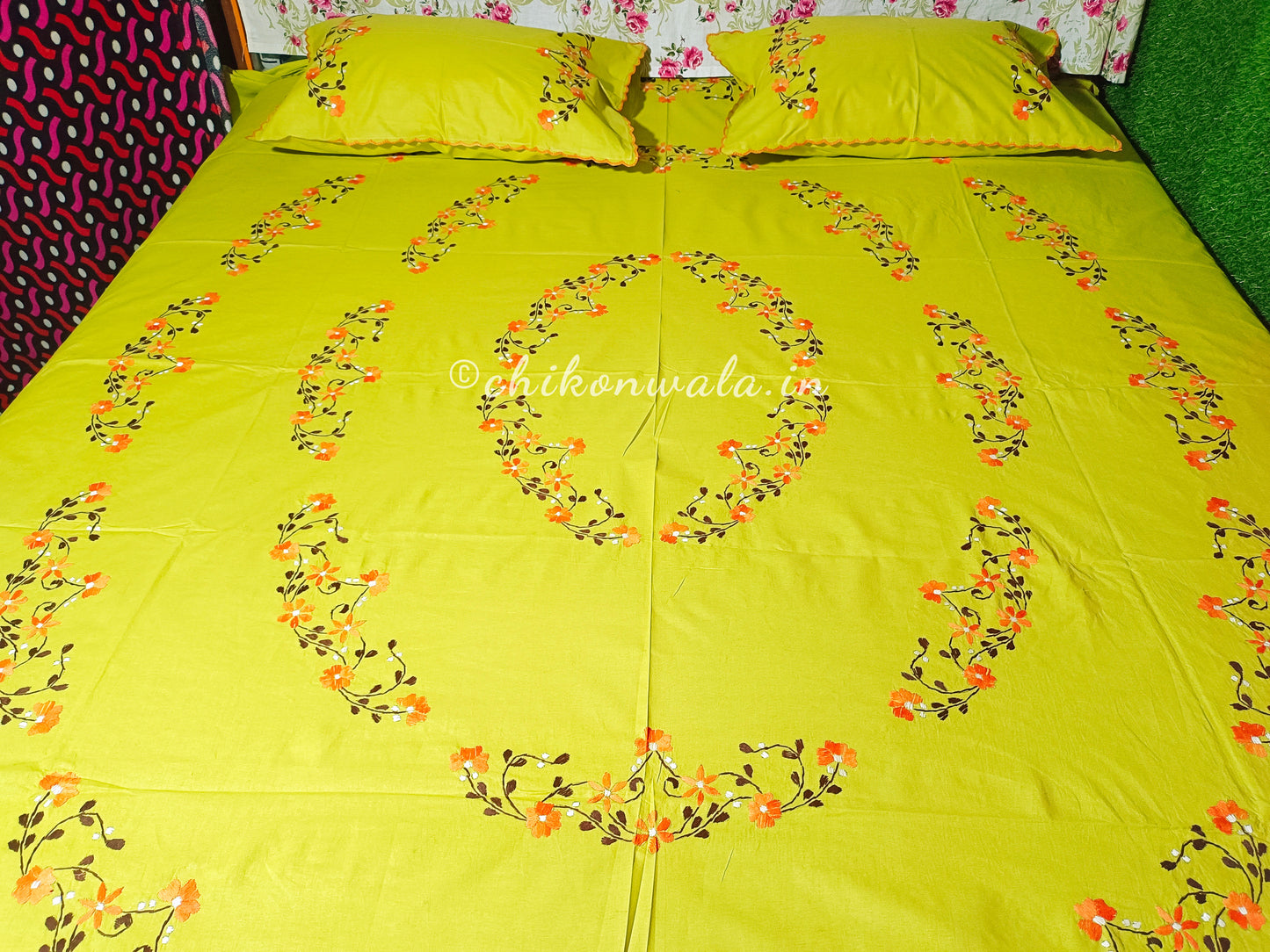 Chikonwala's Hand Embroidered Floral Design Bedsheet