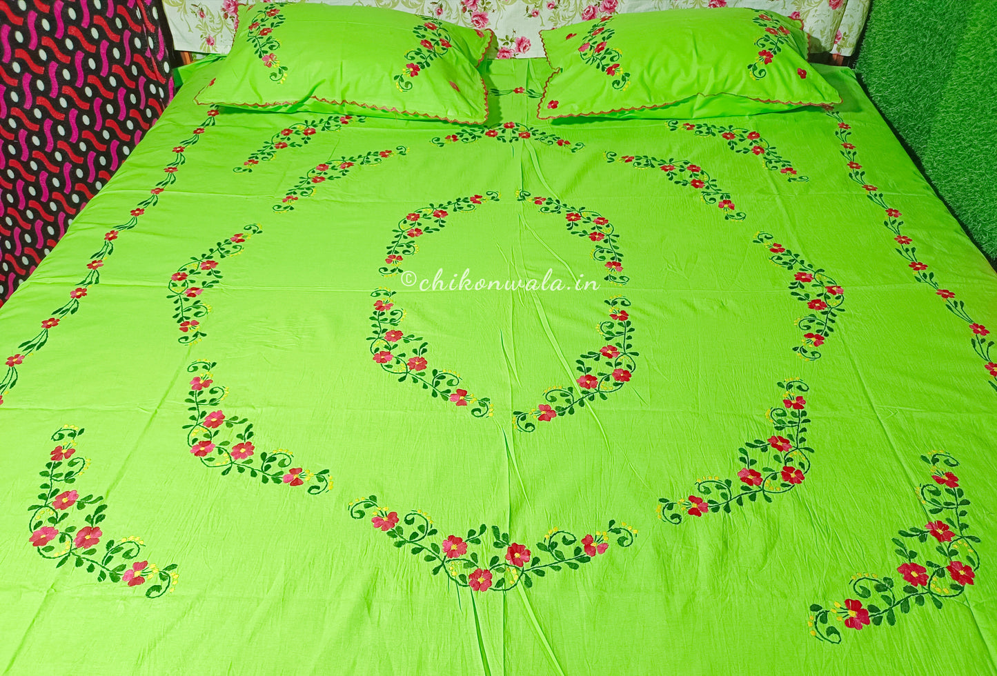 Chikonwala's Hand Embroidered Floral Design Bedsheet