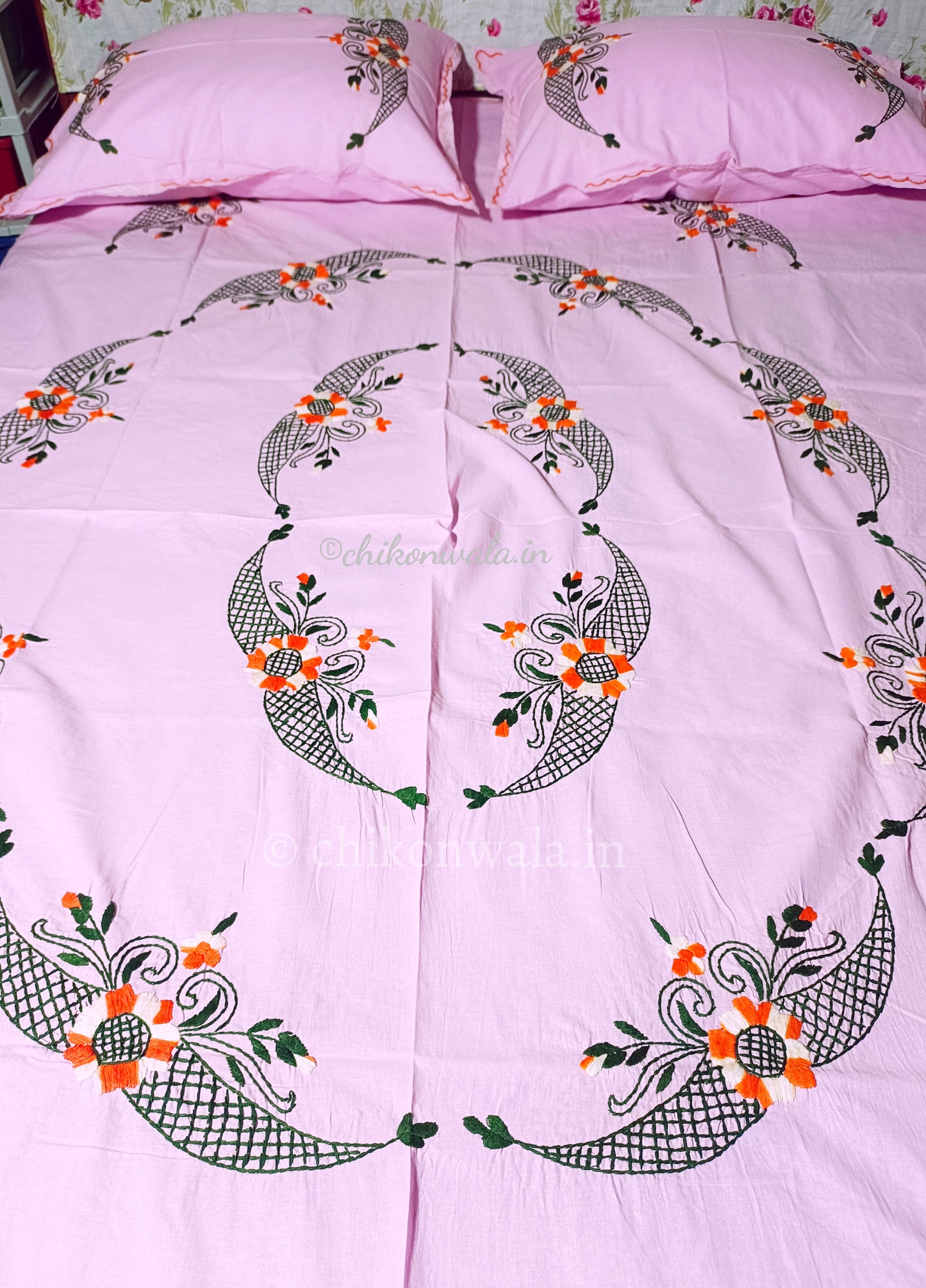 Chikonwala's Hand Embroidered Floral Design Bedsheet0