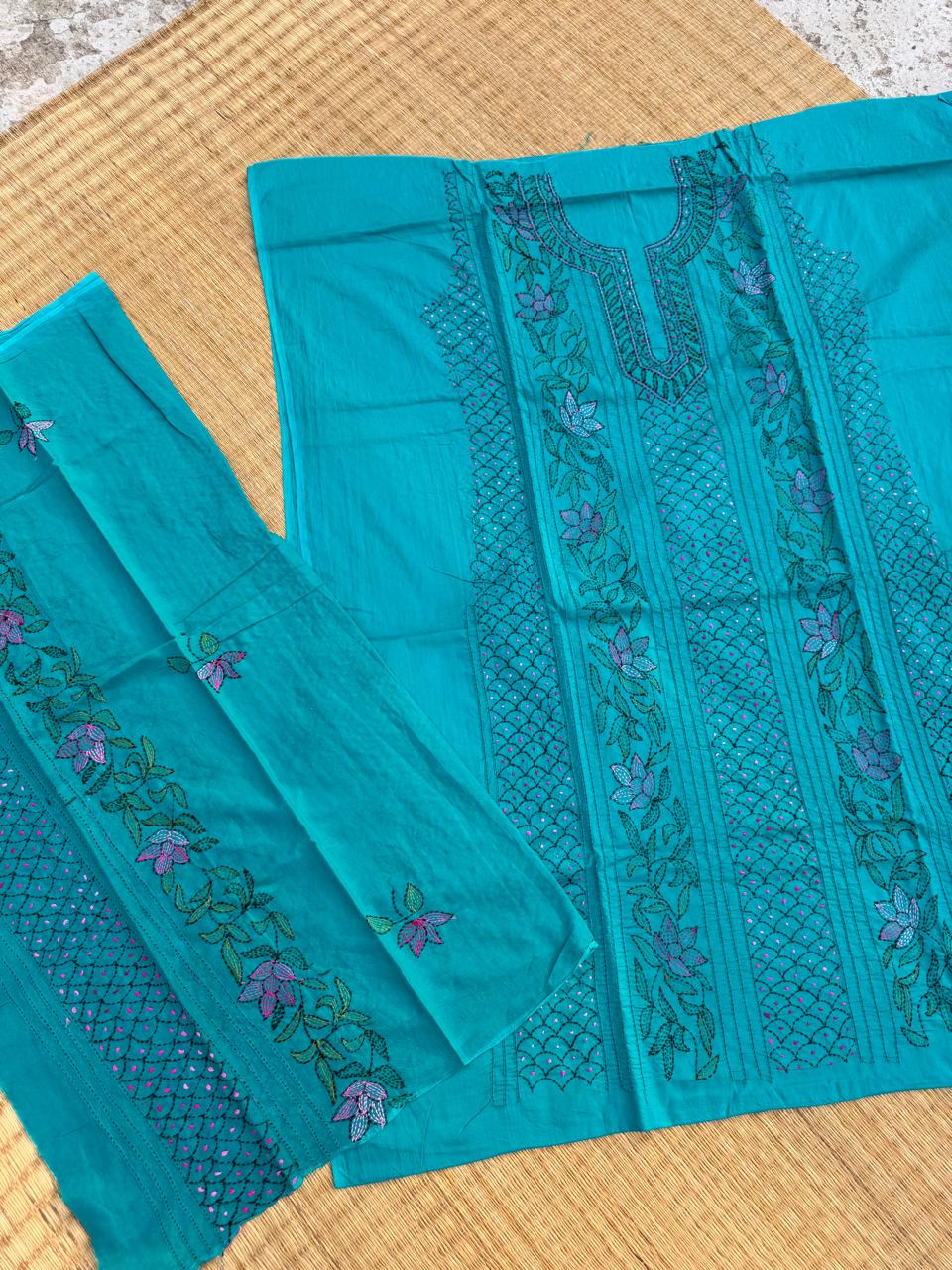 Chikonwala's Exclusive Hand Embroidered Bidding Kantha Dress Material