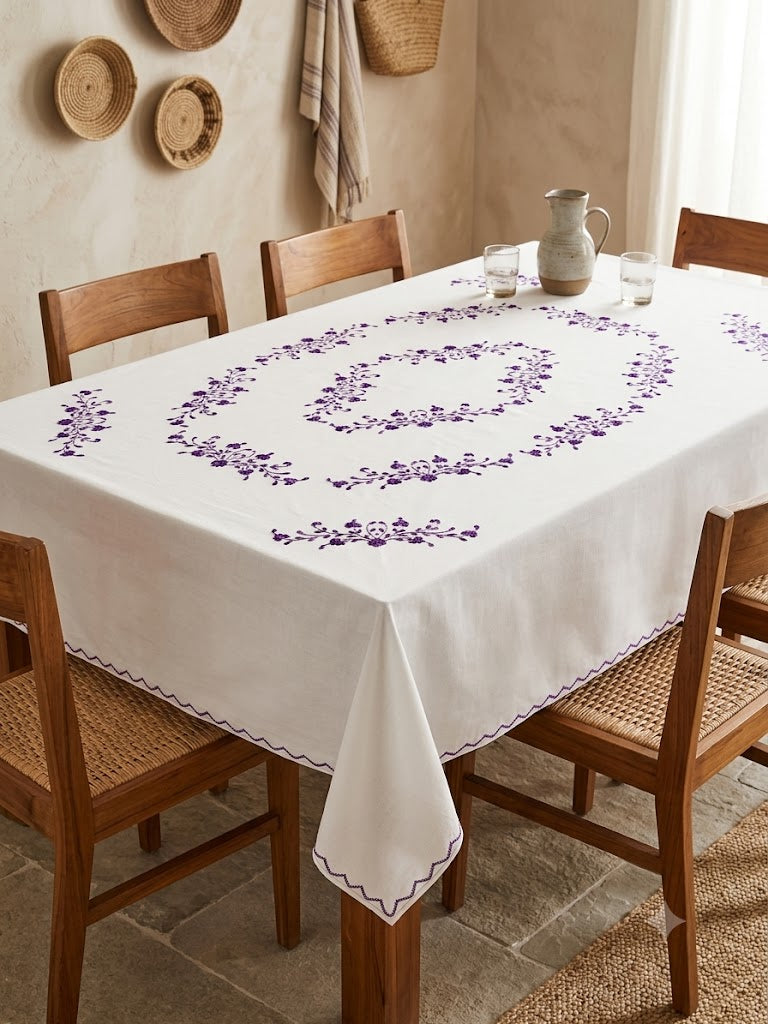 Hand Embroidered Floral Six Seater Table Cover