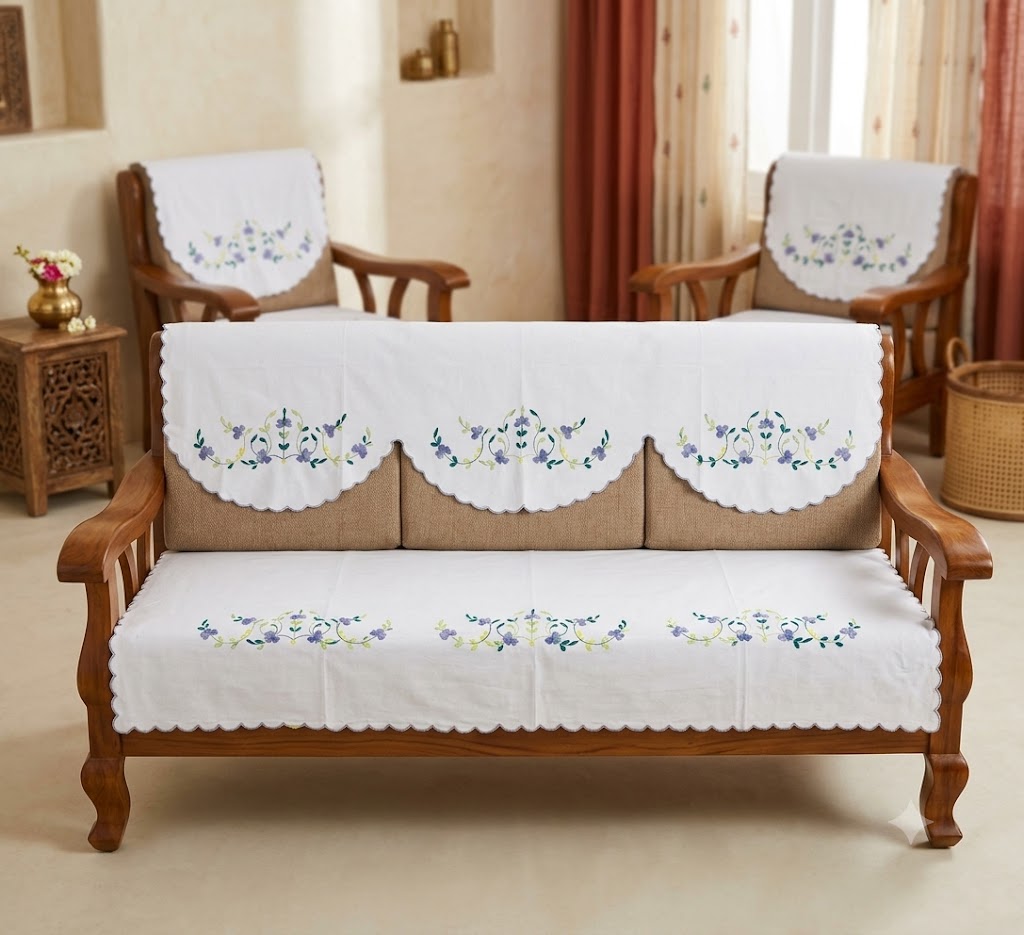 Hand Embroidered Sofa Cover (3+1+1 Seater)