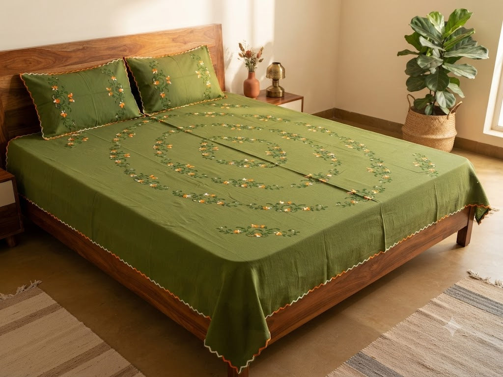 Chikonwala's Hand Embroidered Floral Design Bedsheet