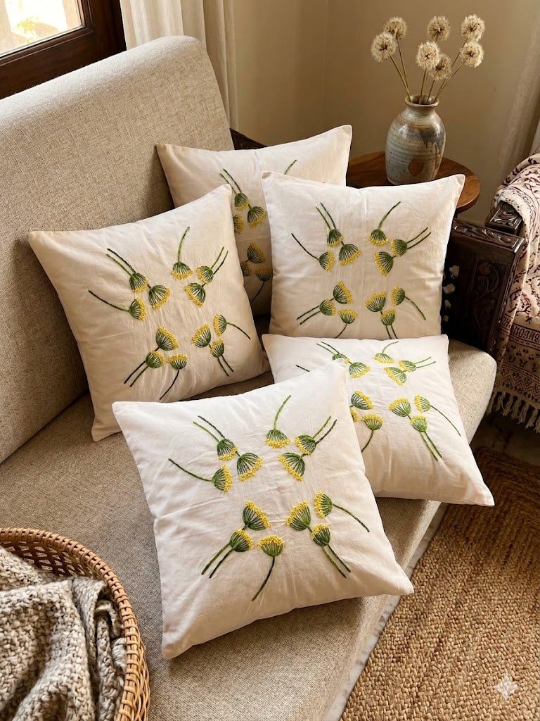 Hand Embroidered Cotton Cushion Covers (Set of 5)
