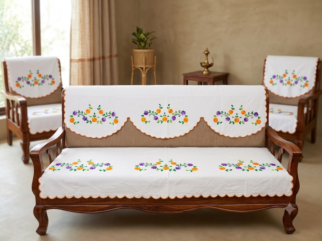 Hand Embroidered Sofa Cover (3+1+1 Seater)
