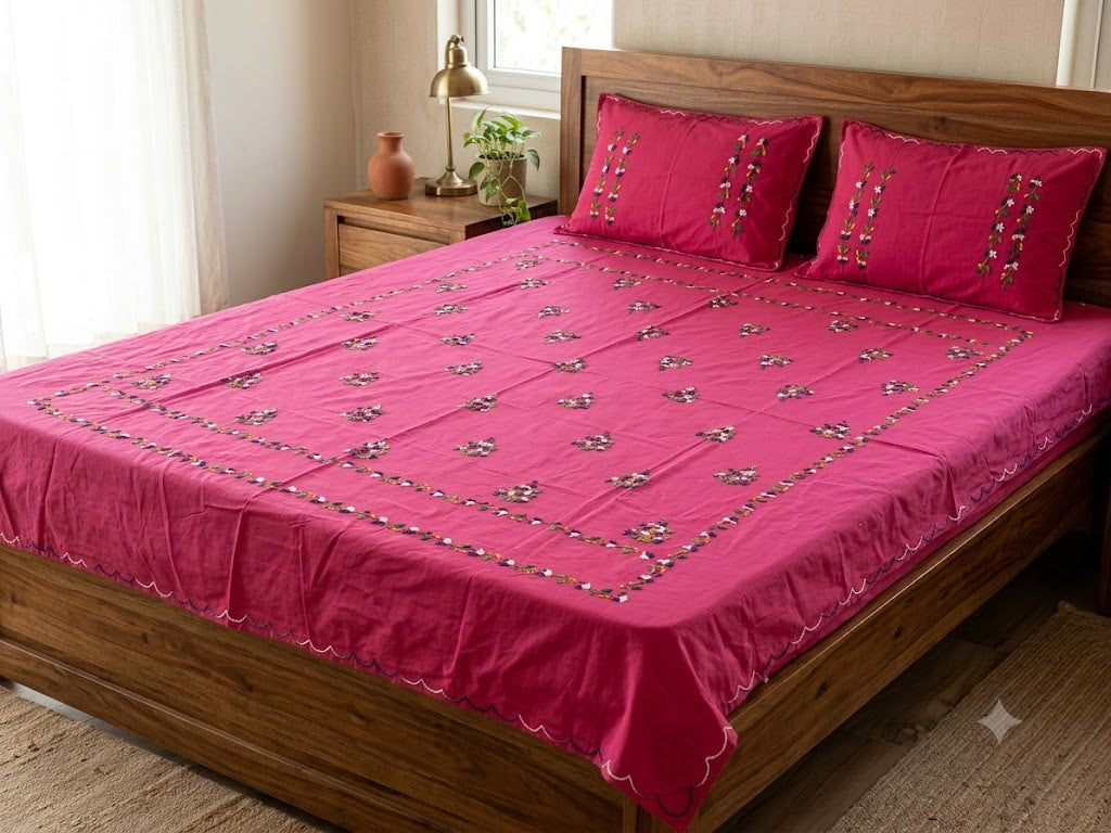 Chikonwala's Hand Embroidered Floral Design Bedsheet