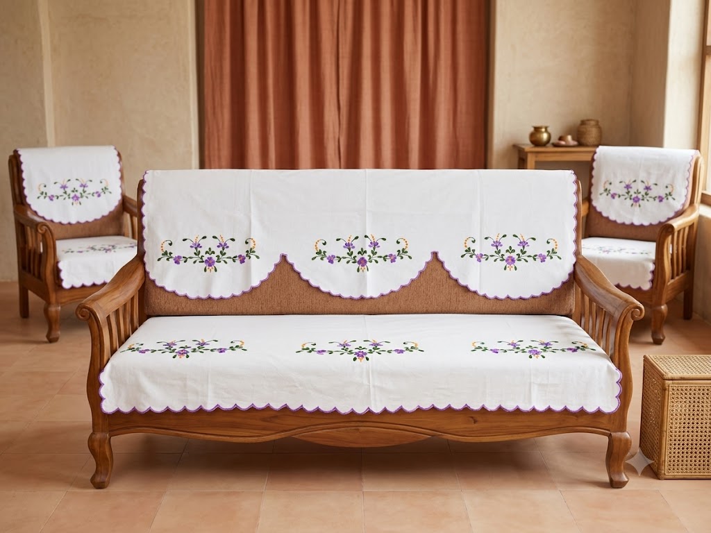 Hand Embroidered Sofa Cover (3+1+1 Seater)