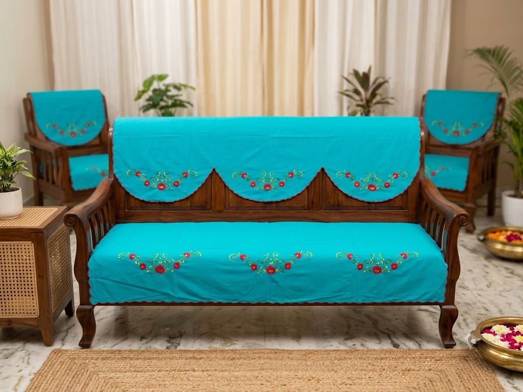 Hand Embroidered Sofa Cover (3+1+1 Seater)
