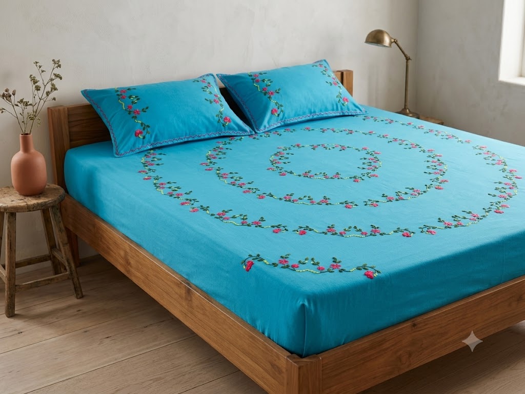 Chikonwala's Hand Embroidered Floral Design Bedsheet