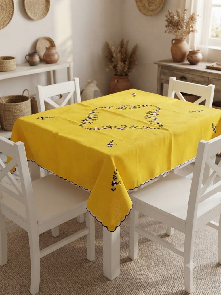 Hand Embroidered Four Seater Floral Table Cover