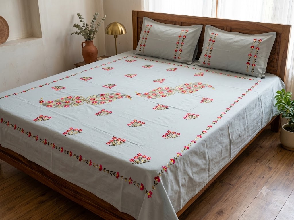 Chikonwala's Hand Embroidered Pure Cotton Bedsheet