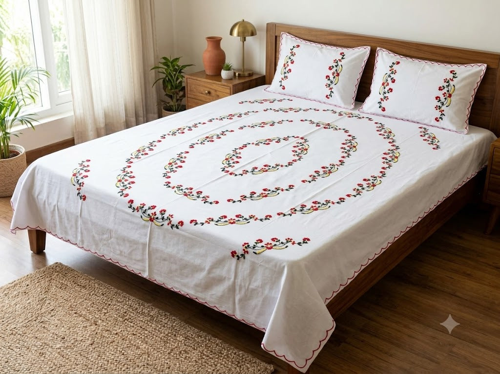 Title Chikonwala's Hand Embroidered Floral Design Bedsheet