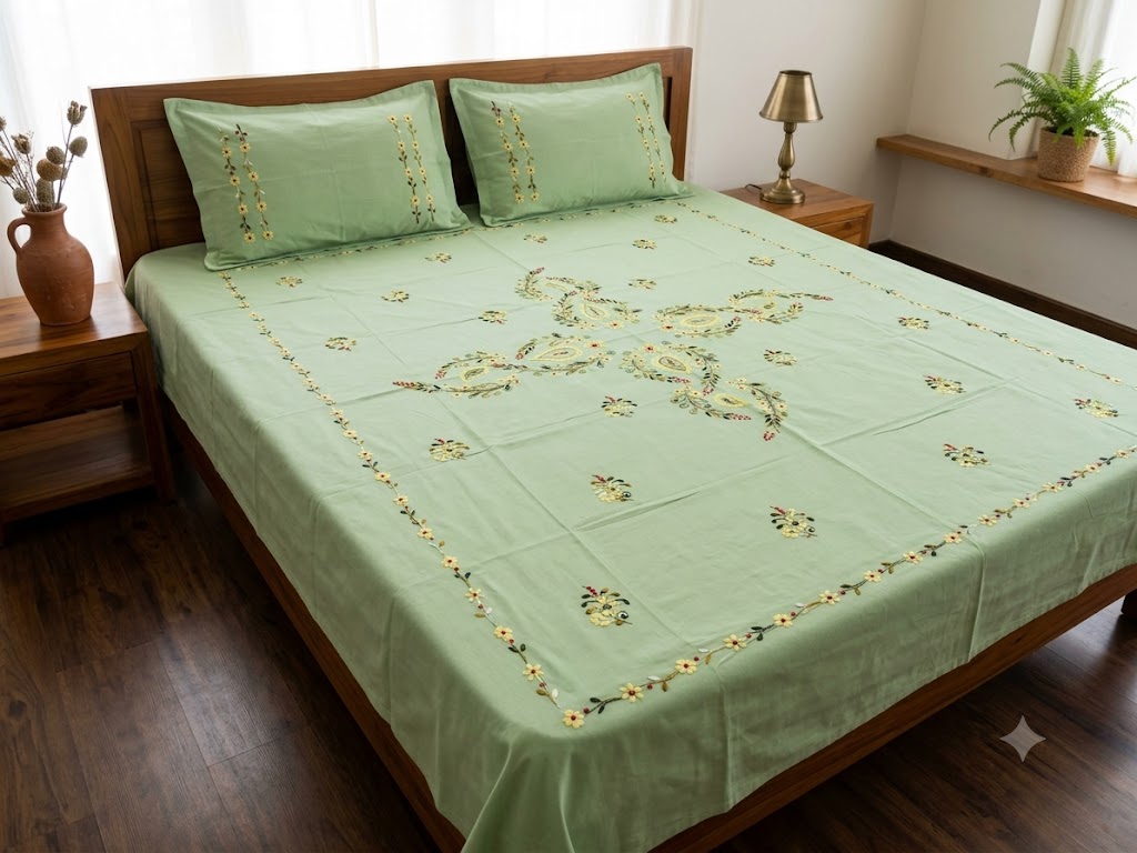 Chikonwala's Hand Embroidered Floral Design Bedsheet