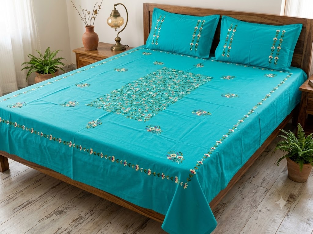 Chikonwala's Hand Embroidered Pure Cotton Bedsheet