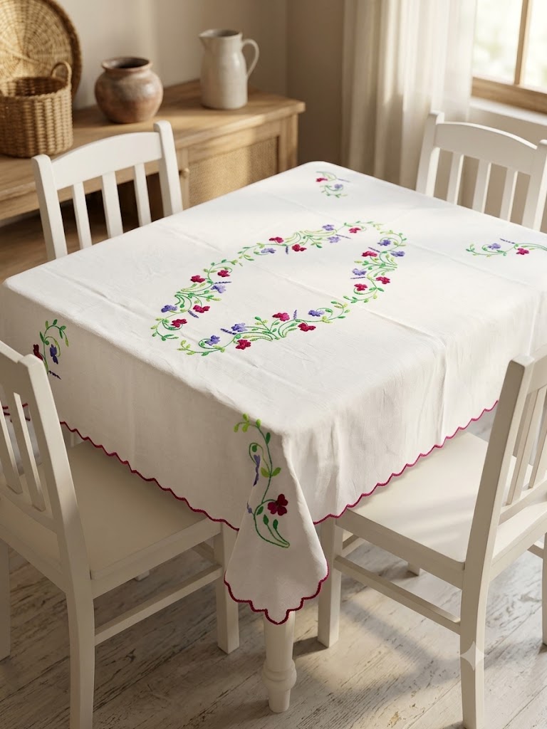 Hand Embroidered Four Seater Floral Table Cover