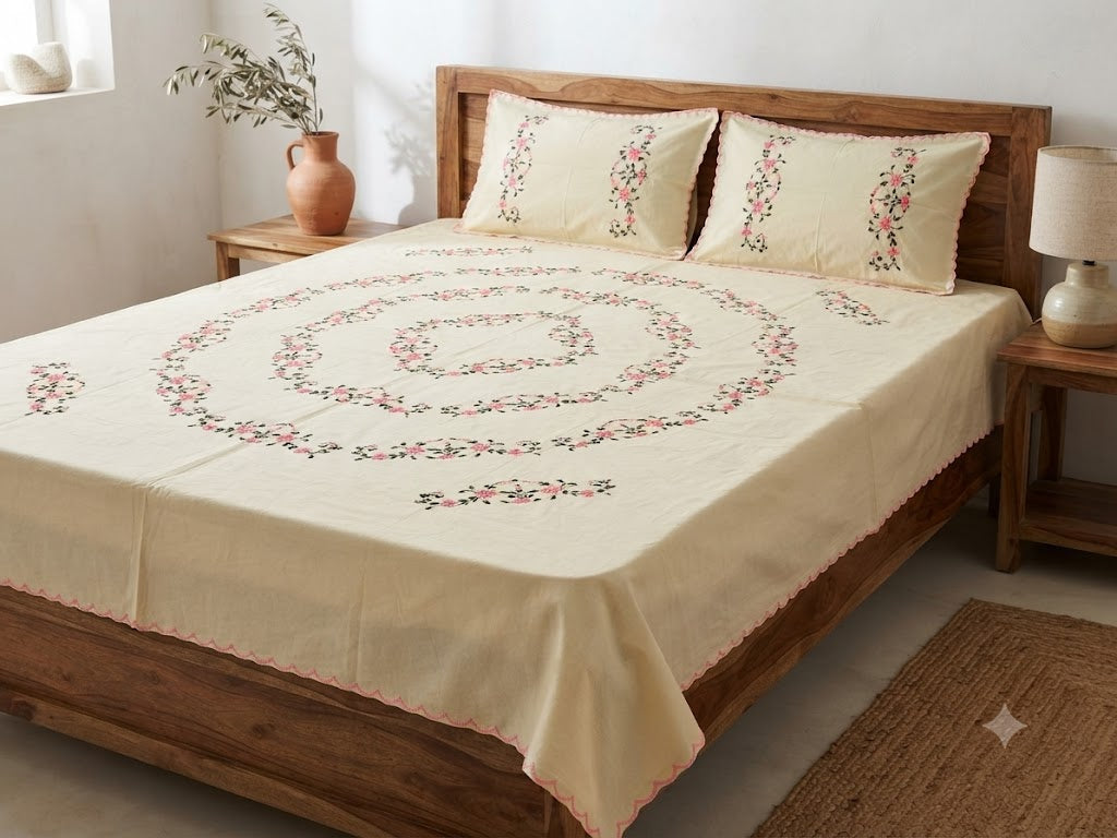 Chikonwala's Hand Embroidered Floral Design Bedsheet