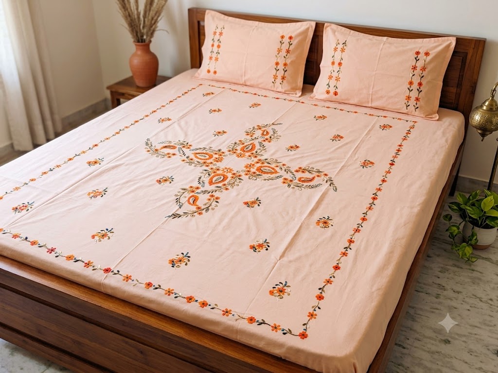 Chikonwala's Hand Embroidered Floral Design Bedsheet