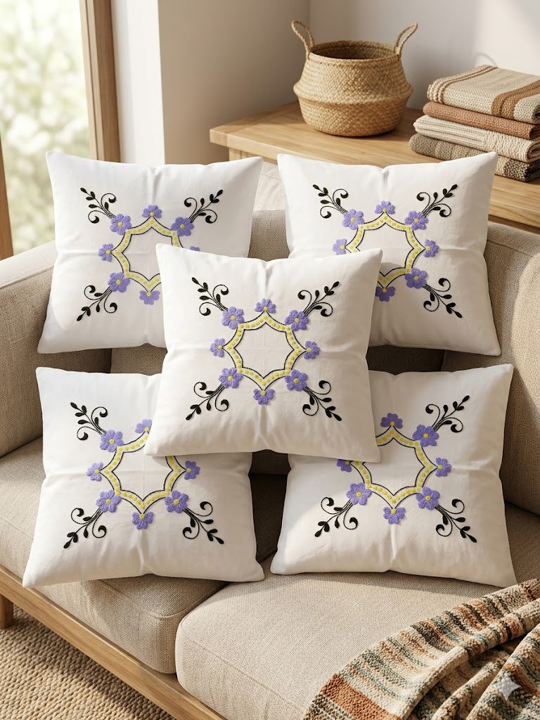 Hand Embroidered Cotton Cushion Covers (Set of 5)