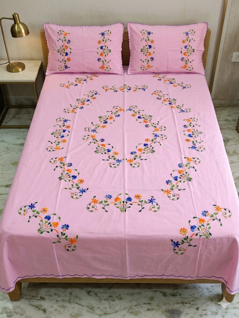 Chikonwala's Hand Embroidered Floral Design Bedsheet